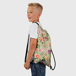 Рюкзак-мешок Акварельные цветы - паттерн зеленый, цвет: 3D-принт — фото 2