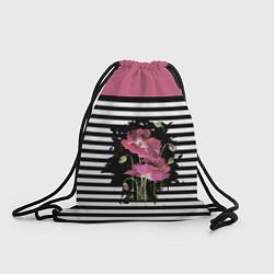 Рюкзак-мешок Розовые акварельные маки на полосатом фоне, цвет: 3D-принт