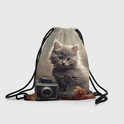 Рюкзак-мешок Серый котенок, винтажное фото, цвет: 3D-принт