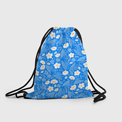 Рюкзак-мешок Белые птицы голуби и цветы яблони на синем фоне не, цвет: 3D-принт