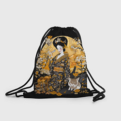 Рюкзак-мешок Японская гейша с кошкой, цвет: 3D-принт