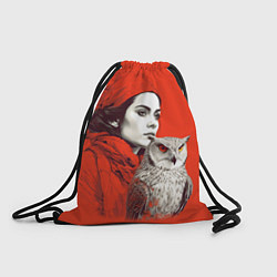 Рюкзак-мешок Леди в красном с совой, цвет: 3D-принт