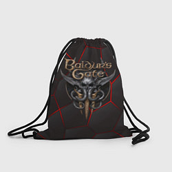 Рюкзак-мешок Baldurs Gate 3 logo red black geometry, цвет: 3D-принт