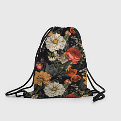 Рюкзак-мешок Цветочный паттерн на черном, цвет: 3D-принт