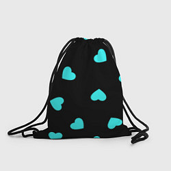 Рюкзак-мешок С голубыми сердечками на черном, цвет: 3D-принт