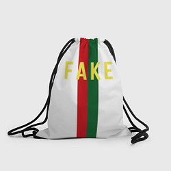 Рюкзак-мешок Зелёная и красная полосы с надписью Fake, цвет: 3D-принт
