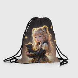 Рюкзак-мешок Девочка с бурым медвежонком, цвет: 3D-принт