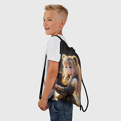 Рюкзак-мешок Девочка с бурым медвежонком, цвет: 3D-принт — фото 2