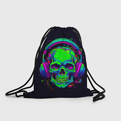Рюкзак-мешок Череп в наушниках ярко кислотный, цвет: 3D-принт