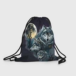 Рюкзак-мешок Вольчья стая и луна, цвет: 3D-принт
