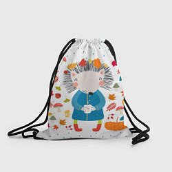 Рюкзак-мешок Милый ежик в осенних листьях, цвет: 3D-принт