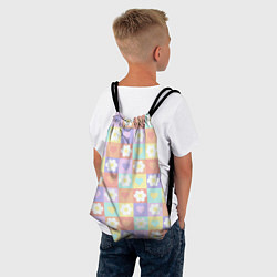 Рюкзак-мешок Сердечки и цветочки в пастельных квадратах, цвет: 3D-принт — фото 2