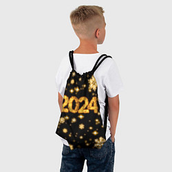 Рюкзак-мешок Новый 2024 год - золотые снежинки, цвет: 3D-принт — фото 2