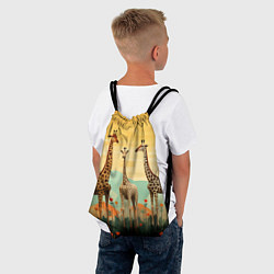 Рюкзак-мешок Три жирафа в стиле фолк-арт, цвет: 3D-принт — фото 2