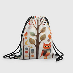Рюкзак-мешок Совы в осеннем лесу в стиле фолк-арт, цвет: 3D-принт