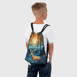 Рюкзак-мешок Олень в ночном лесу фолк-арт, цвет: 3D-принт — фото 2