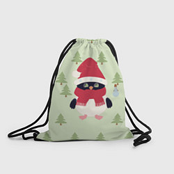 Рюкзак-мешок Пингвин в лесу со снеговиком, цвет: 3D-принт