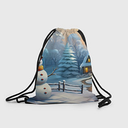 Рюкзак-мешок Новый год и снеговик, цвет: 3D-принт