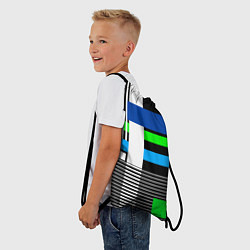 Рюкзак-мешок Геометрический узор сине -зеленый в стиле пэчворк, цвет: 3D-принт — фото 2