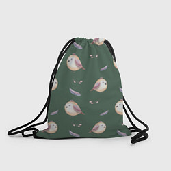 Рюкзак-мешок Птички и перышки на зеленом, цвет: 3D-принт