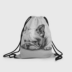 Рюкзак-мешок Французский бульдог чб рисунок на стене, цвет: 3D-принт