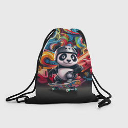 Рюкзак-мешок Панда - крутой скейтбордист на фоне граффити, цвет: 3D-принт