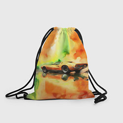 Рюкзак-мешок Машина на оранжево зеленом фоне акварель, цвет: 3D-принт