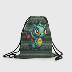 Рюкзак-мешок Зеленый дракон на вязанном фоне, цвет: 3D-принт