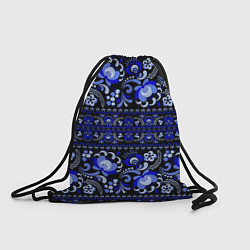 Рюкзак-мешок Новогодняя гжельская роспись цветами на чёрном фон, цвет: 3D-принт