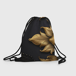 Мешок для обуви Золотые объемные листья на черном фоне