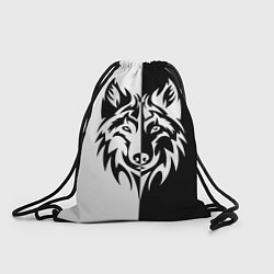 Рюкзак-мешок Волк чёрно-белый, цвет: 3D-принт