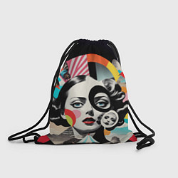 Рюкзак-мешок Женщина и животные винтажный коллаж, цвет: 3D-принт