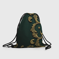 Рюкзак-мешок Лепнина золотые узоры на зеленой ткани, цвет: 3D-принт