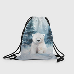 Рюкзак-мешок Белый медвежонок в лесу, цвет: 3D-принт