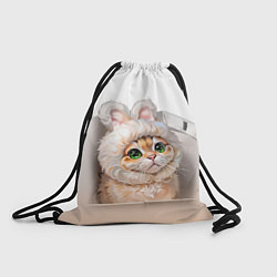 Рюкзак-мешок Милый кот-мем в шапке с ушками - бежевый градиент, цвет: 3D-принт