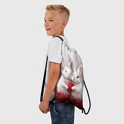 Рюкзак-мешок Белые кролики с сердцем, цвет: 3D-принт — фото 2