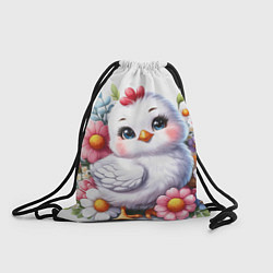 Рюкзак-мешок Мультяшная курица с цветами акварелью, цвет: 3D-принт