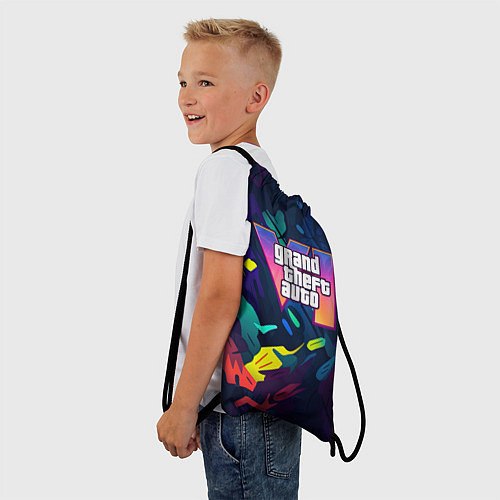 Мешок для обуви GTA 6 logo яркий неоновый камуфляжный стиль / 3D-принт – фото 3