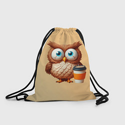 Рюкзак-мешок Растрепанная сова со стаканчиком кофе, цвет: 3D-принт