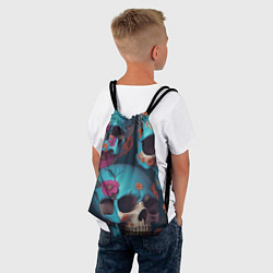 Рюкзак-мешок Черепа с цветами синие, цвет: 3D-принт — фото 2