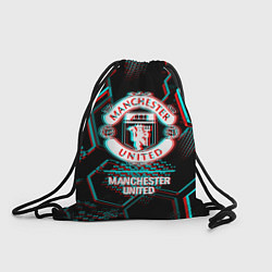 Рюкзак-мешок Manchester United FC в стиле glitch на темном фоне, цвет: 3D-принт