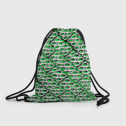 Рюкзак-мешок Зелёно-белый узор на чёрном фоне, цвет: 3D-принт