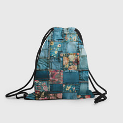 Рюкзак-мешок Джинсовые лоскуты с цветочками, цвет: 3D-принт