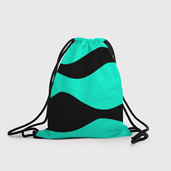 Рюкзак-мешок Бирюзовый в чёрные волнистые полосы абстракция, цвет: 3D-принт
