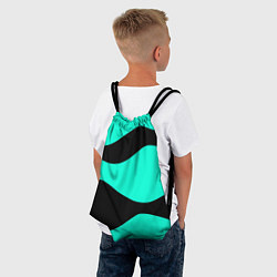 Рюкзак-мешок Бирюзовый в чёрные волнистые полосы абстракция, цвет: 3D-принт — фото 2