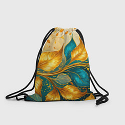 Рюкзак-мешок Листья абстрактные золото и бирюза, цвет: 3D-принт