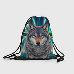 Рюкзак-мешок Серый волк стоящий перед водопадом под северным си, цвет: 3D-принт