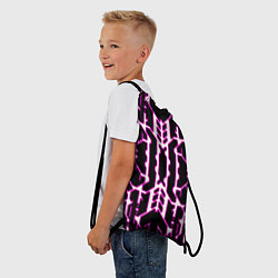Рюкзак-мешок Техно белые линии с розовой обводкой на чёрном фон, цвет: 3D-принт — фото 2