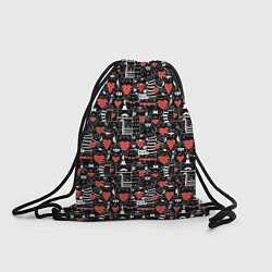 Рюкзак-мешок Черные котики держат сердечки паттерн, цвет: 3D-принт
