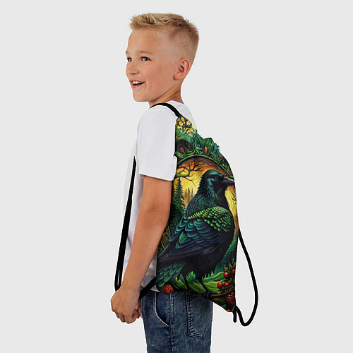 Мешок для обуви Скандинавский ворон лесной узор / 3D-принт – фото 3